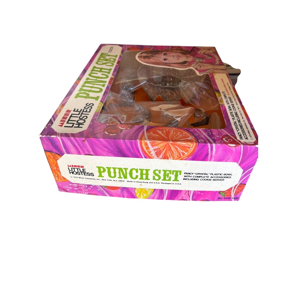 NIB 1974‎ Vintage Miner Little Hostess Punch Set Plastic Bowl Cups Ladle Cookie - Picture 2 of 5